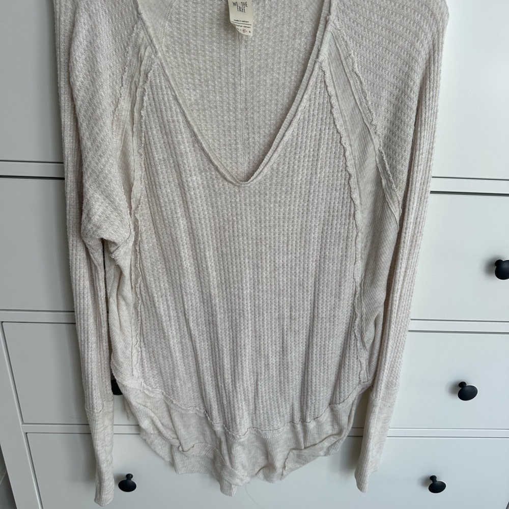 We The Free Cream Ribbed Long Sleeve Blouse